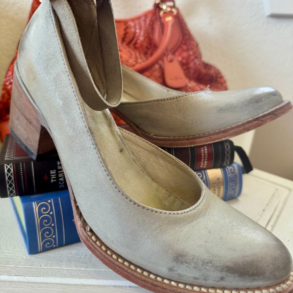 🐘 Freebird by Steven Sly Leather Maryjane Sz. 7 37 Gray Taupe 🐘